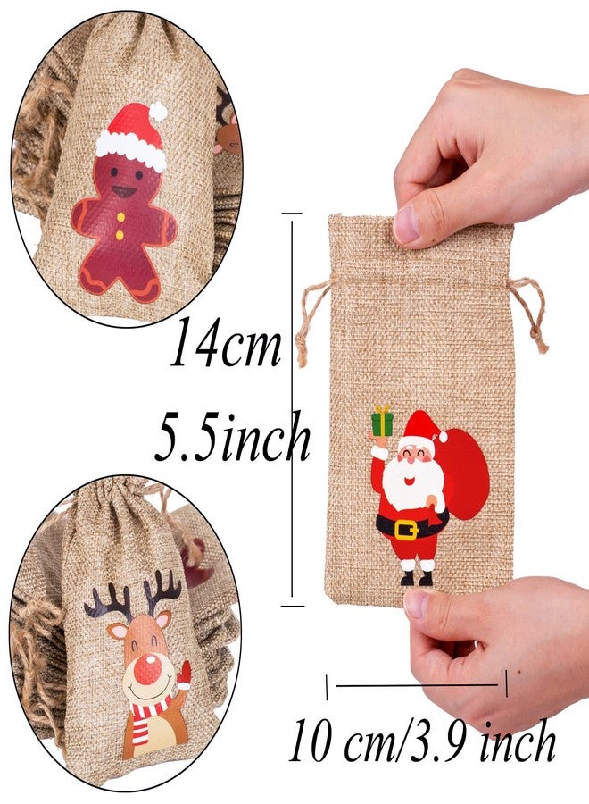 DERAYEE 12Pcs Christmas Jute Burlap Gift Bags with Drawstring, Small Craft Canvas Goodie Bags for Xmas Party Wedding Supplies (10 * 15 CM) - Image 2